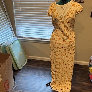 Chelsea & Violet Cream Maxi Dress with Yellow Floral Print